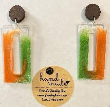 Orange/Green Rectangle Resin Stud Earrings